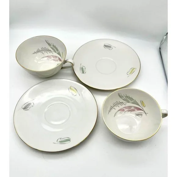 MCM Cup & Saucer Pair Atomic Leaf Feather Design Seltmann Weiden Bavaria Ingrid - Picture 4 of 7